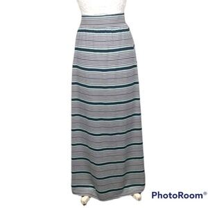Gap timeless navy white green striped elastic waist maxi skirt